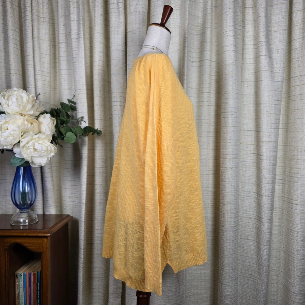 Eileen Fisher Linen Sweater Tunic 3X Boat‎ Neck Yellow Long Sleeve Coastal Flowy - Picture 3 of 12
